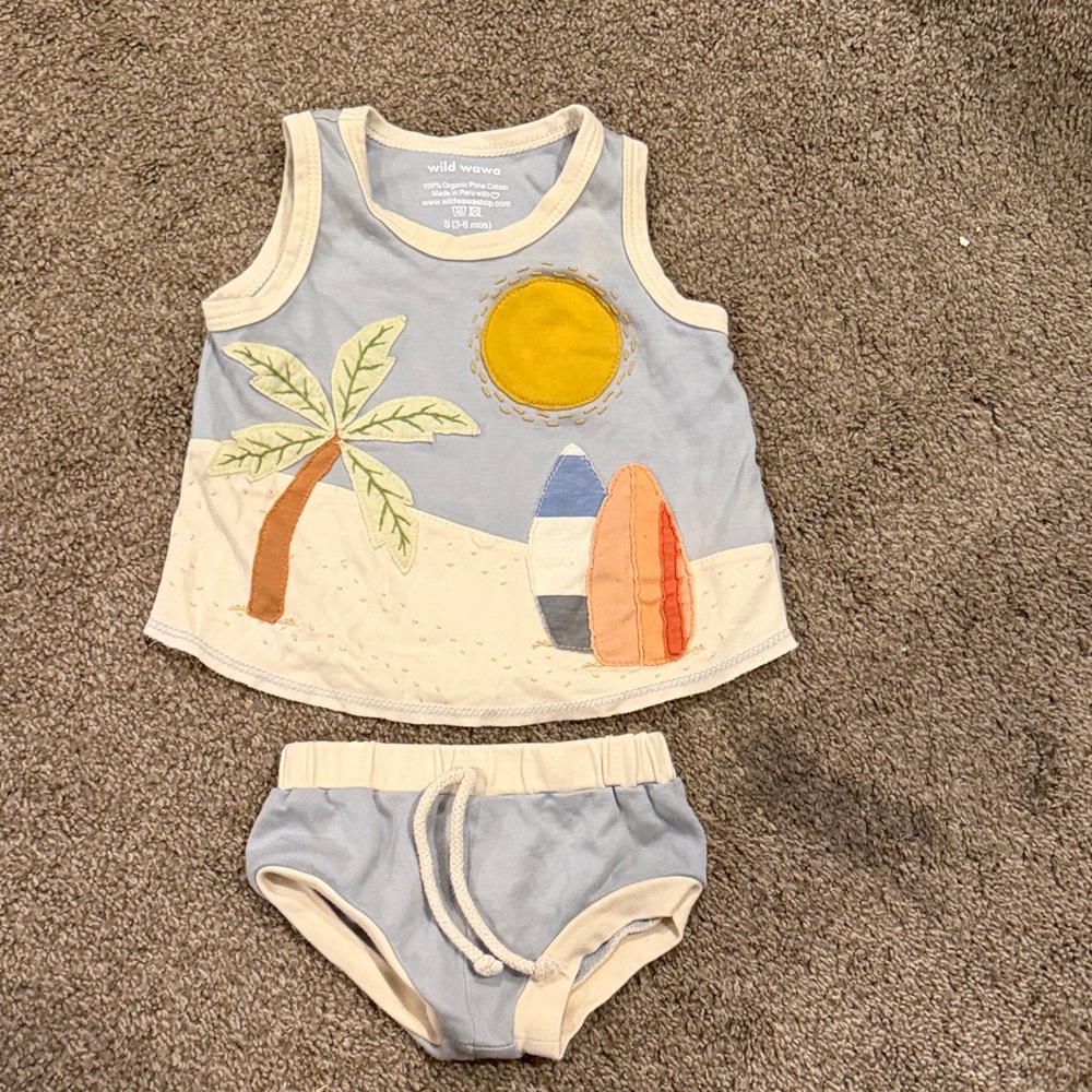 Wild Wonder Baby Blue Palm Tree & Surf Kids Matching Set